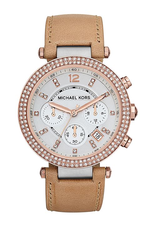 michael kors parker chronograph leather watch